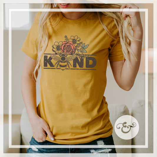 Bee Kind With Flowers Screen Print Transfer (6537046130766)