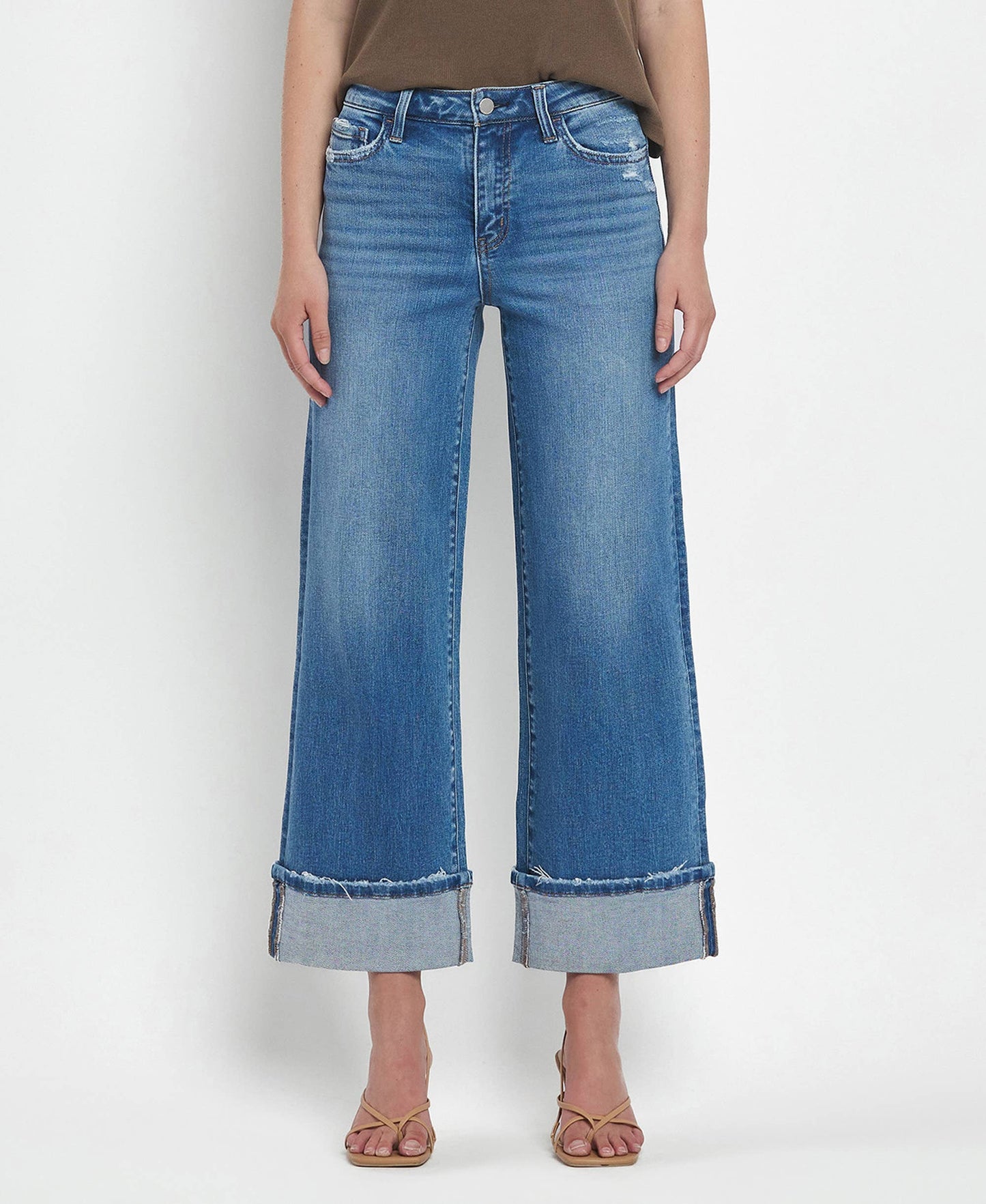 High Rise Cuff Wide Jeans