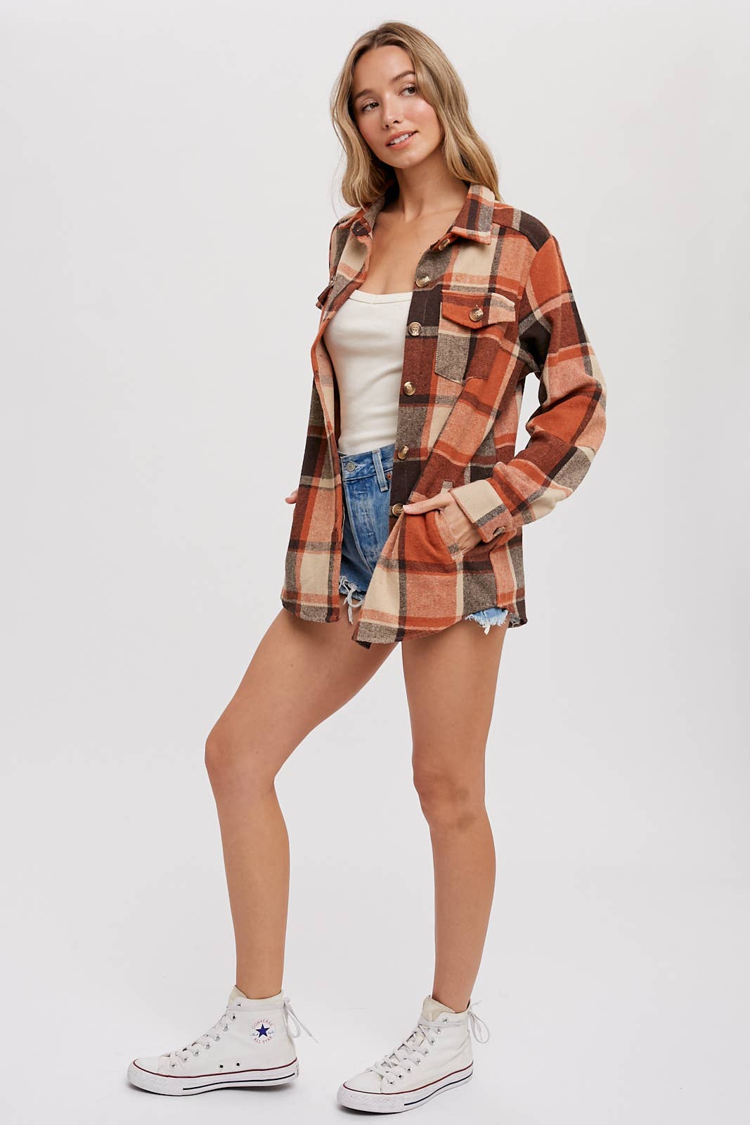 Flannel Plaid Shacket with Pockets