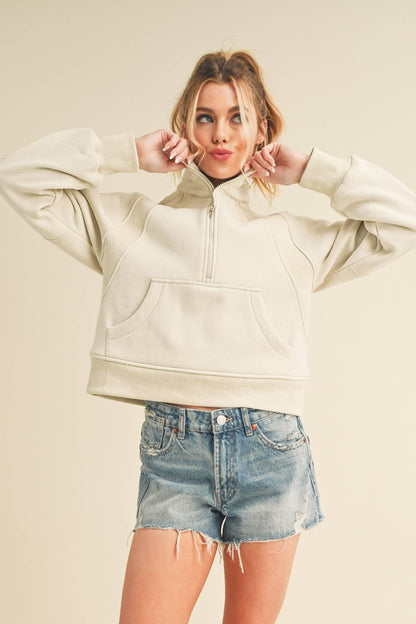 Dove Funnel Neck Half Zip Pullover