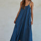 Woven Denim Scoop Neck Flare Maxi Dress