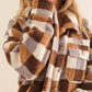 Checkered Teddy Chest Pocket Oversized Jacket