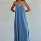 Woven Denim Scoop Neck Flare Maxi Dress