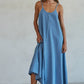 Woven Denim Scoop Neck Flare Maxi Dress