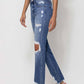 Mid Rise Distressed Ankle Slim Straight Jeans