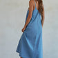 Woven Denim Scoop Neck Flare Maxi Dress