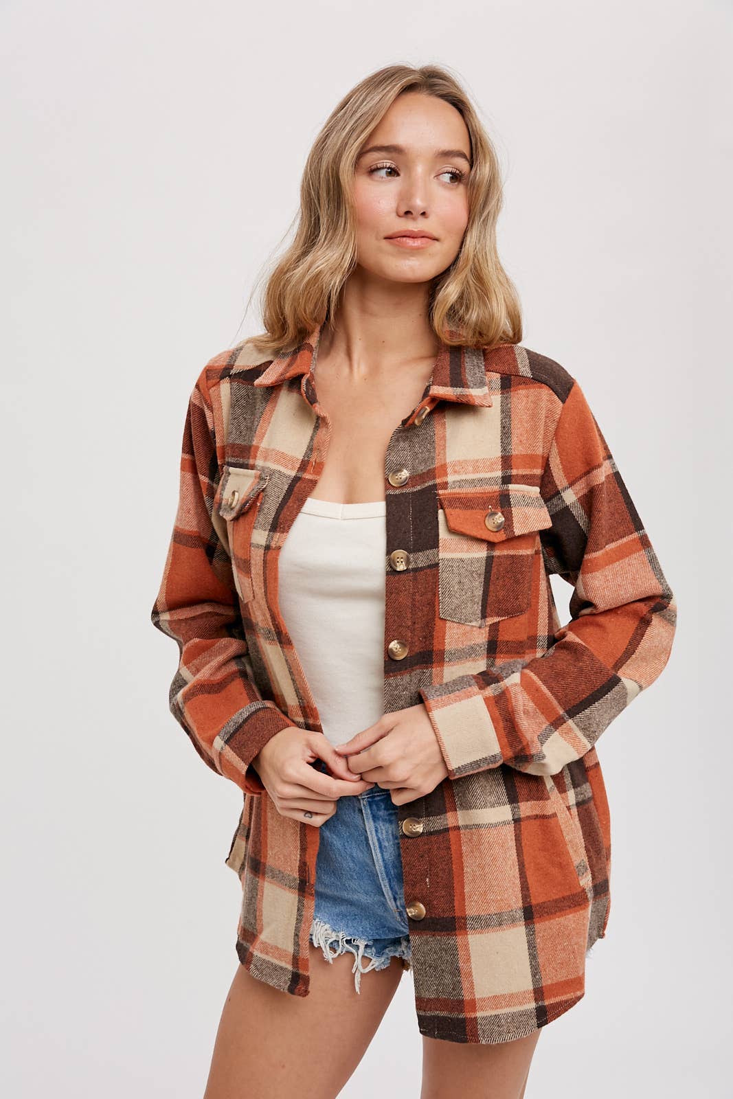 Flannel Plaid Shacket with Pockets