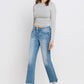 Mid Rise Frayed Hem Ankle Bootcut Jeans