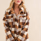 Checkered Teddy Chest Pocket Oversized Jacket