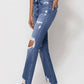 Mid Rise Distressed Ankle Slim Straight Jeans