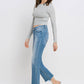 Mid Rise Frayed Hem Ankle Bootcut Jeans