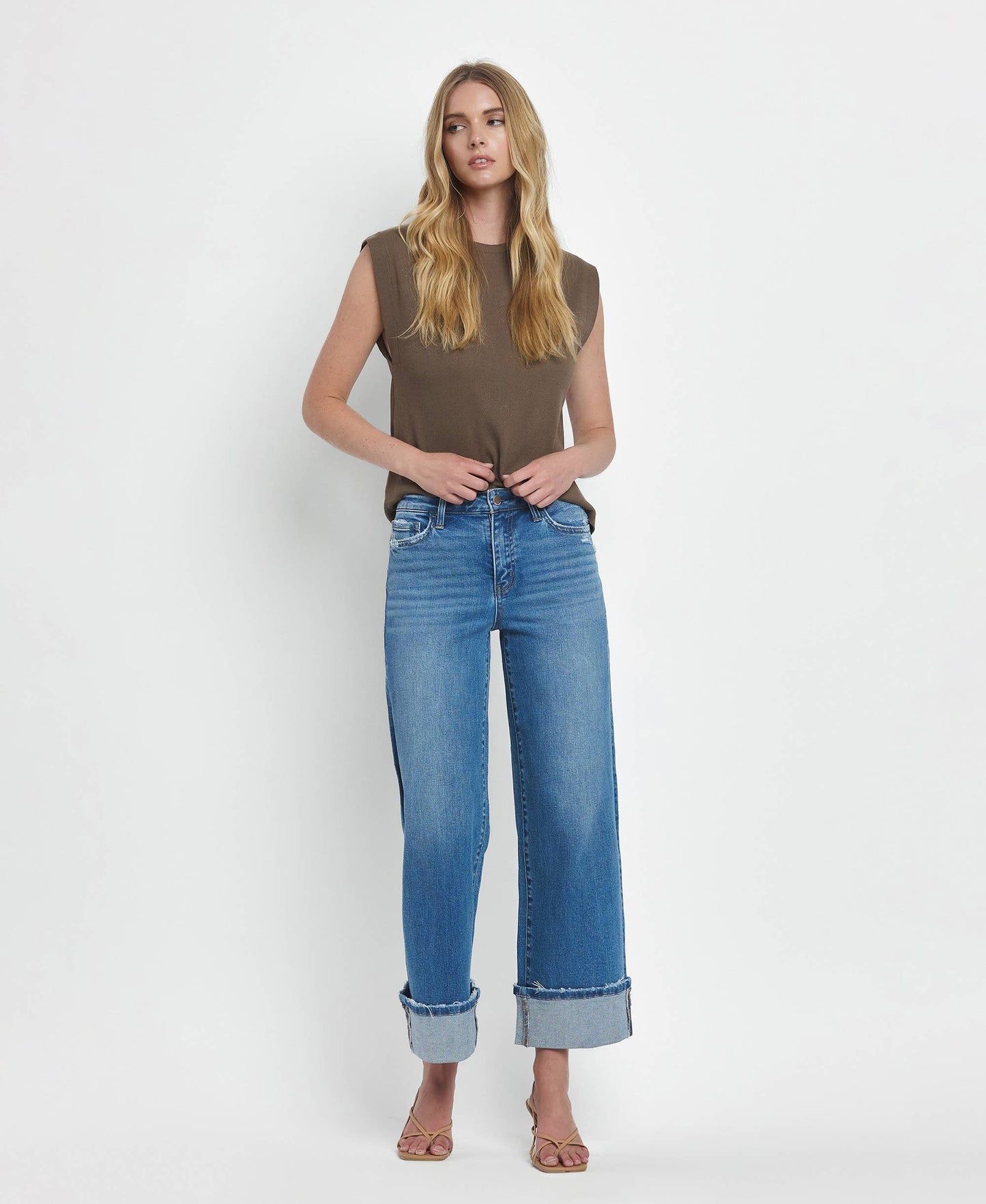 High Rise Cuff Wide Jeans