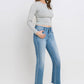 Mid Rise Frayed Hem Ankle Bootcut Jeans