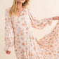 Dobby Floral Print Neck Keyhole Maxi Dress