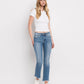 Mid Rise Distressed Hem Ankle Bootcut Jeans