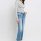 Mid Rise Frayed Hem Ankle Bootcut Jeans