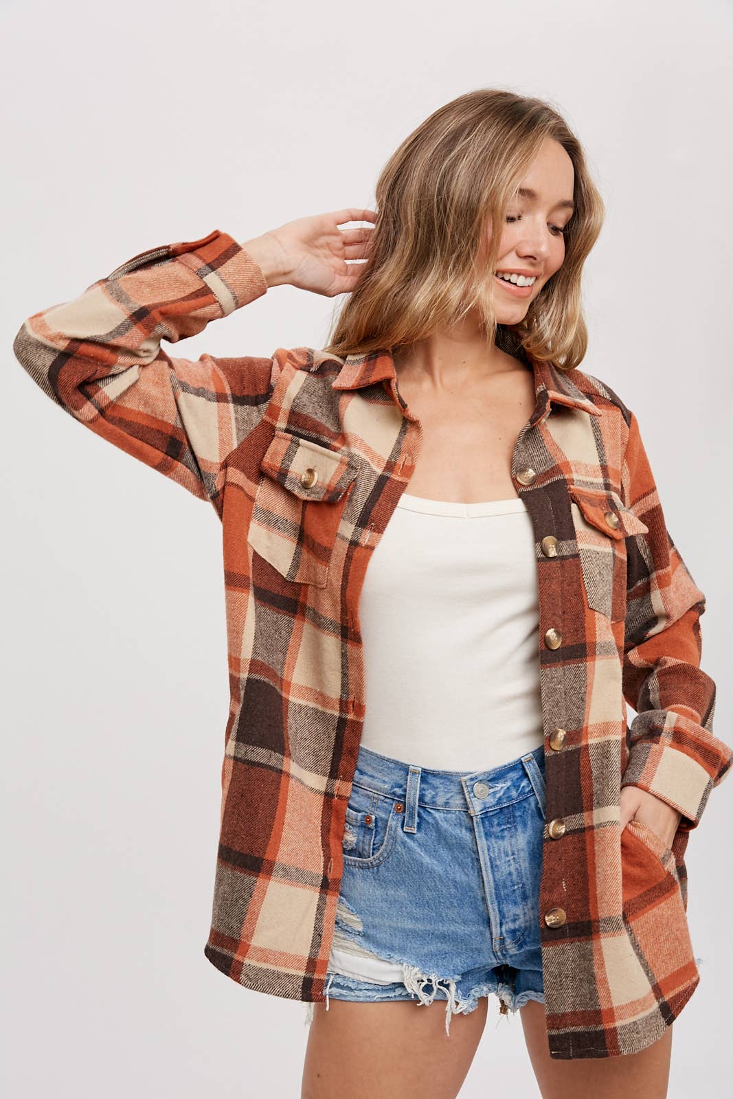 Flannel Plaid Shacket with Pockets