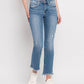 Mid Rise Distressed Hem Ankle Bootcut Jeans