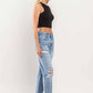 High Rise Cuffed Distressed Rigid Boyfriend Jeans