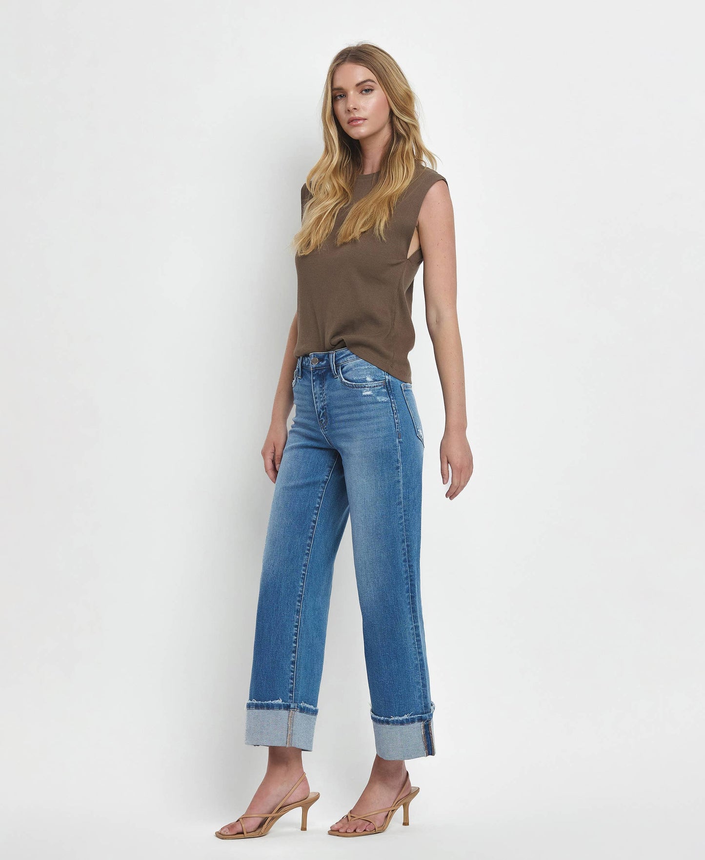 High Rise Cuff Wide Jeans