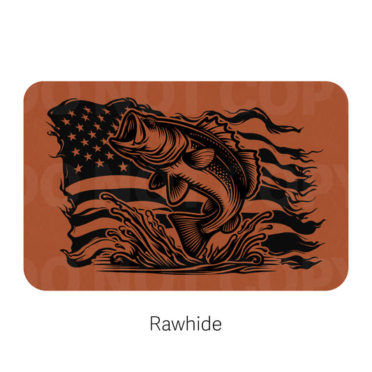 Bass Fishing USA Flag Leatherette Patch | Adhesive Backing