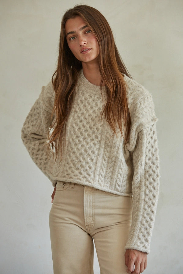 Cable Knit Crew Neck Long Sleeve Pullover Sweater