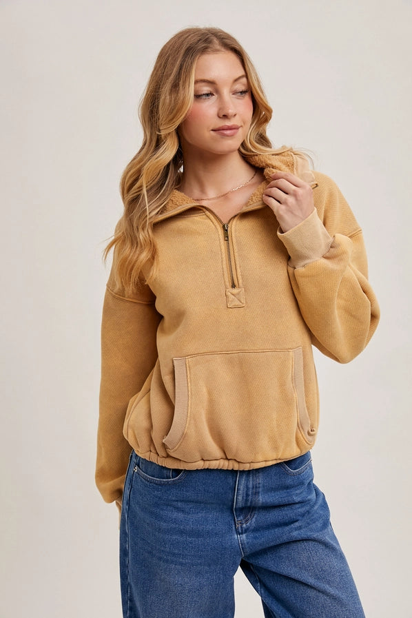 Half Zipper Front Hoodie Sweatshirt with Inner Fleece