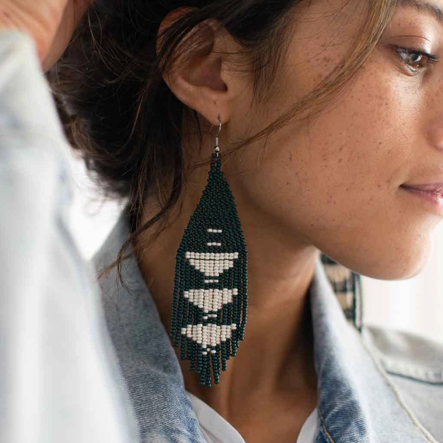 Jade Beaded Fringe Earrings