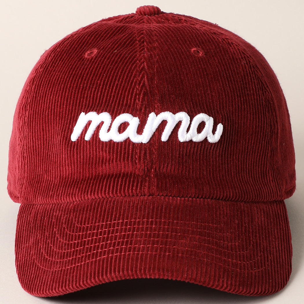 Mama Embroidery Corduroy Cap