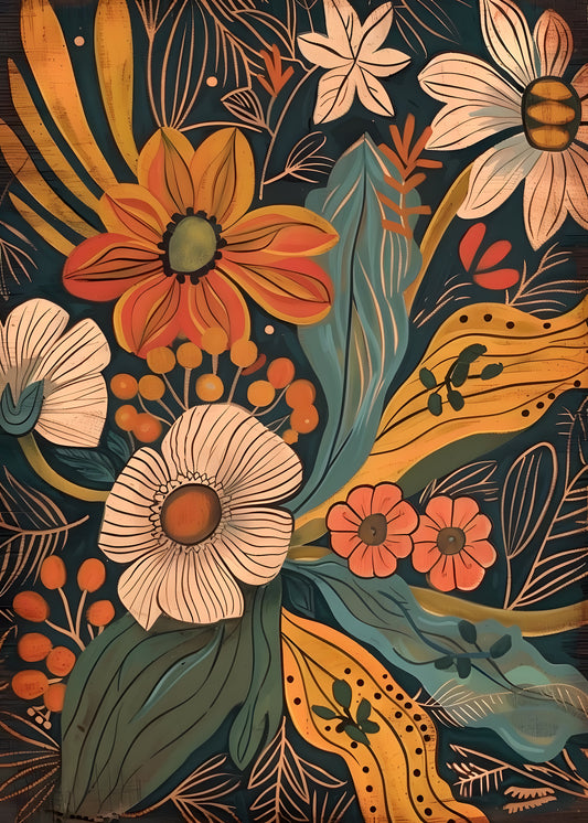 Midcentury Modern Bohemian Floral Canvas Art | Set #1