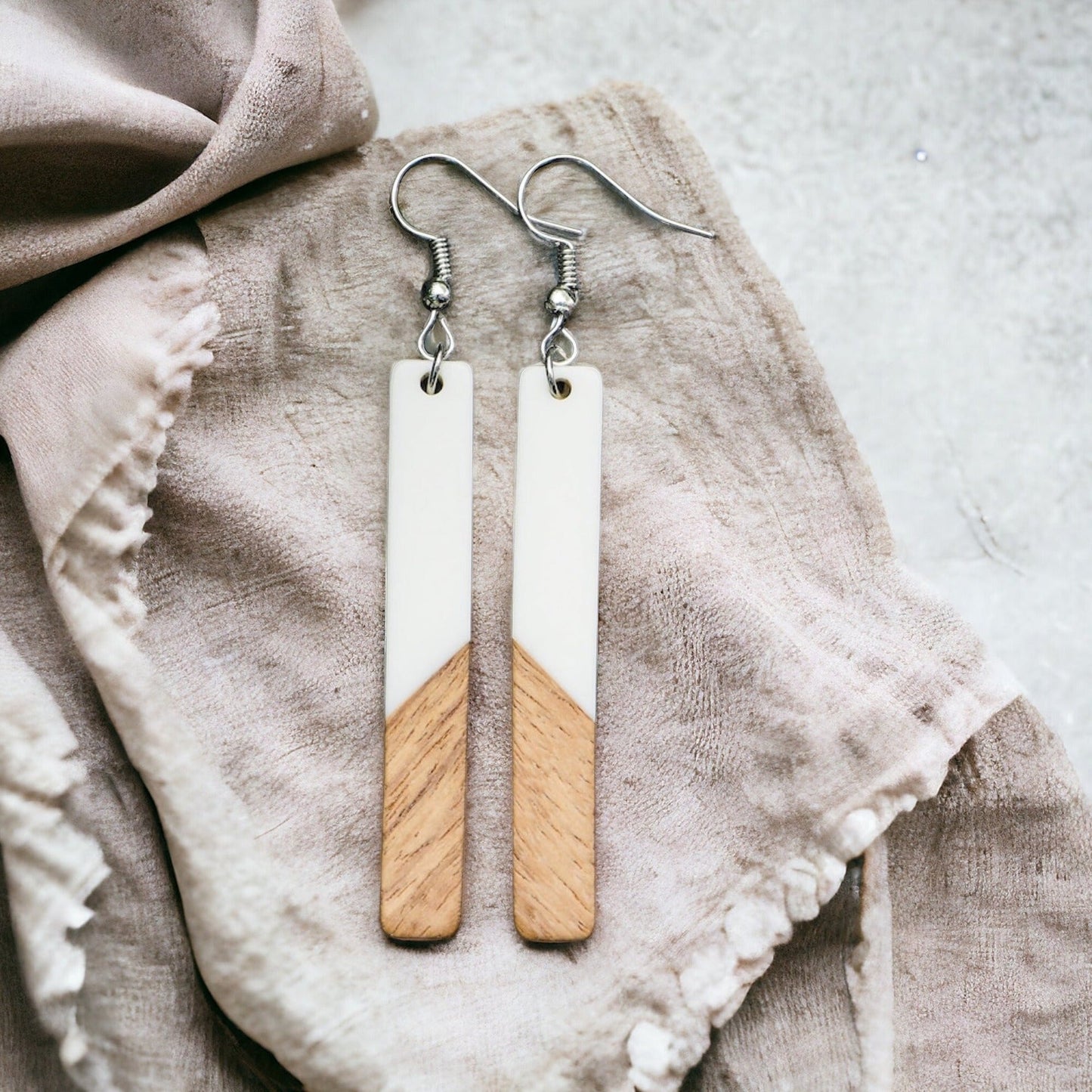 MILKY WHITE-NATURAL WOOD + RESIN EARRINGS