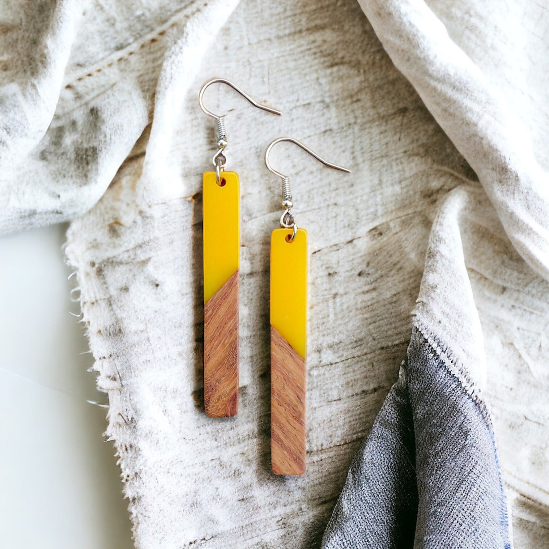 SUNNY YELLOW-NATURAL WOOD + RESIN EARRINGS