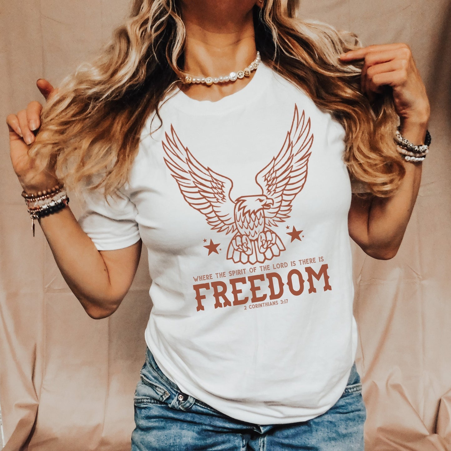 WHERE THE SPIRIT OF THE LORD IS THERE IS FREEDOM-GRAPHIC TEE-VINTAGE WHITE