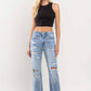 High Rise Cuffed Distressed Rigid Boyfriend Jeans