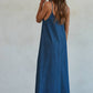 Woven Denim Scoop Neck Flare Maxi Dress