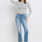 Mid Rise Frayed Hem Ankle Bootcut Jeans