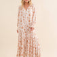 Dobby Floral Print Neck Keyhole Maxi Dress