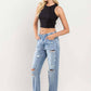 High Rise Cuffed Distressed Rigid Boyfriend Jeans