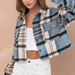 Yarn Dyed Plaid Button Up Crop Shirt Jacket