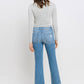 Mid Rise Frayed Hem Ankle Bootcut Jeans