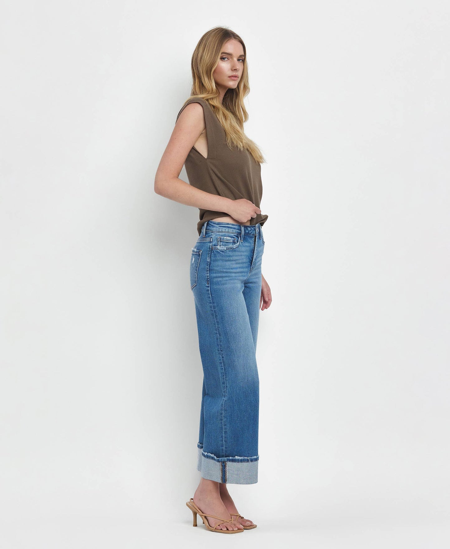 High Rise Cuff Wide Jeans