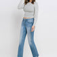 Mid Rise Frayed Hem Ankle Bootcut Jeans