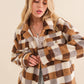 Checkered Teddy Chest Pocket Oversized Jacket