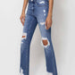 Mid Rise Distressed Ankle Slim Straight Jeans