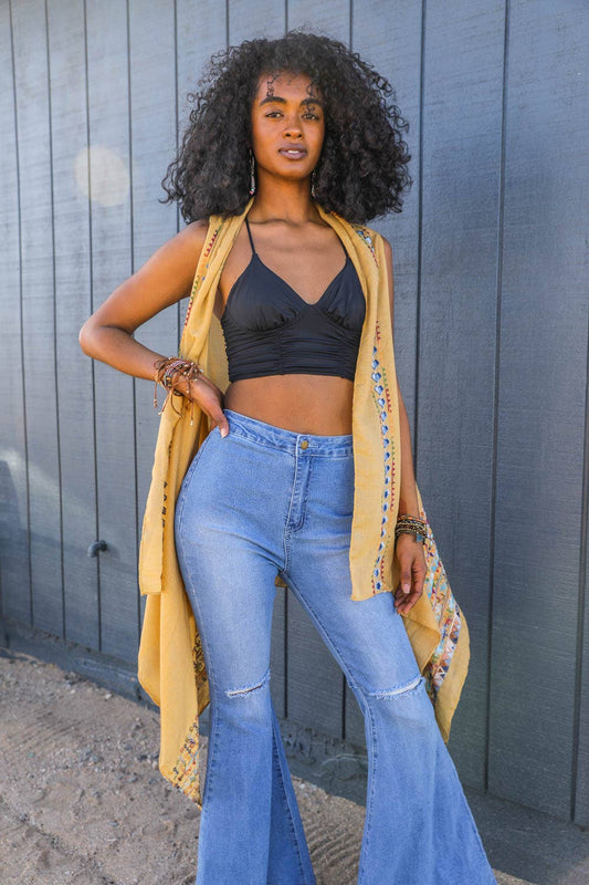 Western Sleeveless Cowgirl Kimono | Mustard