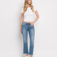 Mid Rise Distressed Hem Ankle Bootcut Jeans