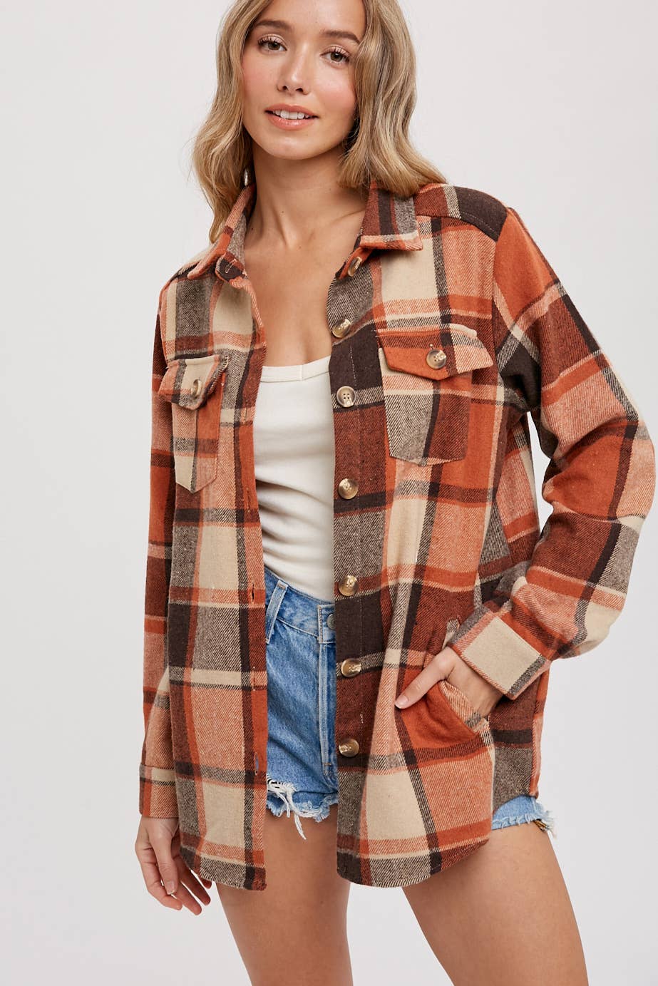 Flannel Plaid Shacket with Pockets