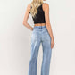 High Rise Cuffed Distressed Rigid Boyfriend Jeans