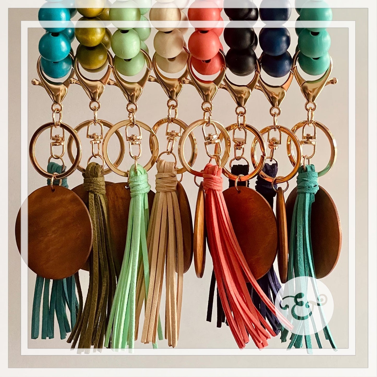 Wooden Bead Wristlets With Suede Tassel (6688691257422) (6688719405134) (6688894517326) (6688895270990) (6688896057422)