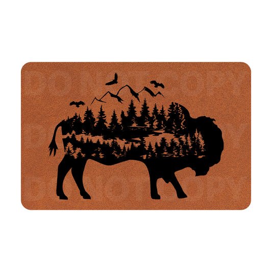 Buffalo In Mountains With Eagles Leatherette Patch
